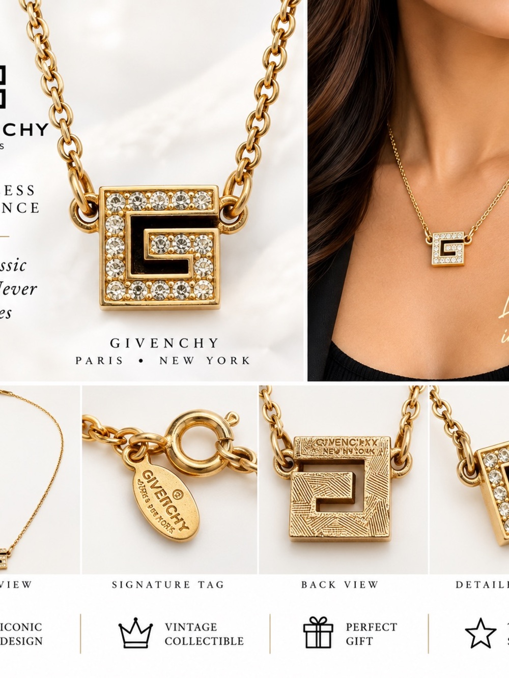 Givenchy Gold Crystal 'G' Pendant Necklace